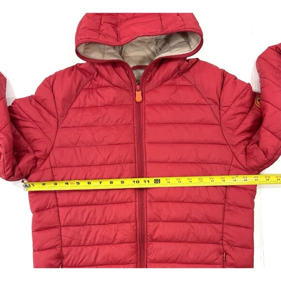 Save The Duck Jacket Womens Size Large Red Ultra Light Plumtech Hood Puffer - Picture 12 of 13